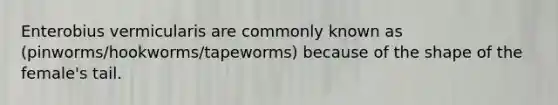 Enterobius vermicularis are commonly known as (pinworms/hookworms/tapeworms) because of the shape of the female's tail.