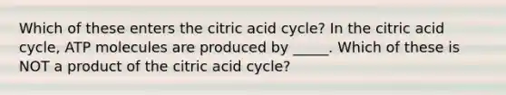 Which of these enters the citric acid cycle? In the citric acid cycle, ATP molecules are produced by _____. Which of these is NOT a product of the citric acid cycle?