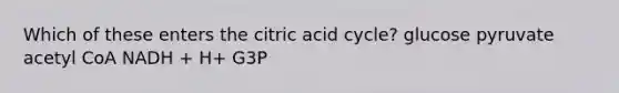 Which of these enters the citric acid cycle? glucose pyruvate acetyl CoA NADH + H+ G3P