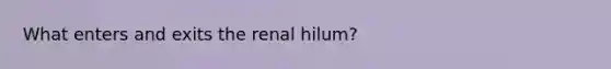 What enters and exits the renal hilum?