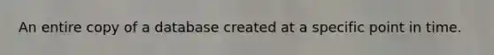 An entire copy of a database created at a specific point in time.