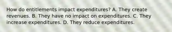 How do entitlements impact expenditures? A. They create revenues. B. They have no impact on expenditures. C. They increase expenditures. D. They reduce expenditures.