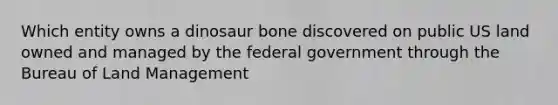 Which entity owns a dinosaur bone discovered on public US land owned and managed by the federal government through the Bureau of Land Management