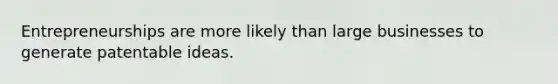 Entrepreneurships are more likely than large businesses to generate patentable ideas.