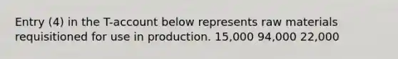 Entry (4) in the T-account below represents raw materials requisitioned for use in production. 15,000 94,000 22,000