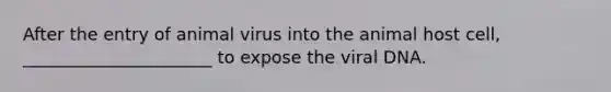 After the entry of animal virus into the animal host cell, ______________________ to expose the viral DNA.