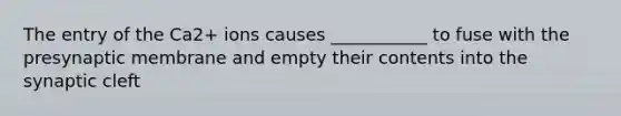 The entry of the Ca2+ ions causes ___________ to fuse with the presynaptic membrane and empty their contents into the synaptic cleft