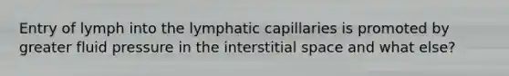 Entry of lymph into the lymphatic capillaries is promoted by greater fluid pressure in the interstitial space and what else?