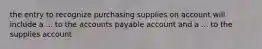 the entry to recognize purchasing supplies on account will include a ... to the accounts payable account and a ... to the supplies account