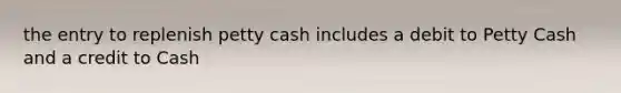 the entry to replenish petty cash includes a debit to Petty Cash and a credit to Cash