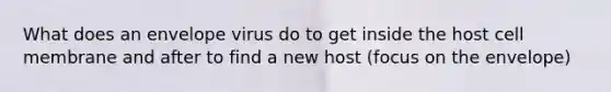 What does an envelope virus do to get inside the host cell membrane and after to find a new host (focus on the envelope)