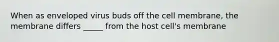 When as enveloped virus buds off the cell membrane, the membrane differs _____ from the host cell's membrane