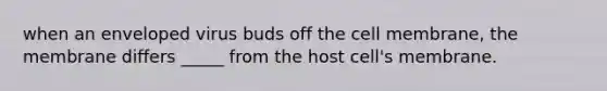 when an enveloped virus buds off the cell membrane, the membrane differs _____ from the host cell's membrane.