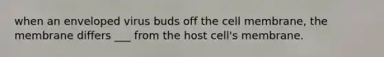 when an enveloped virus buds off the cell membrane, the membrane differs ___ from the host cell's membrane.
