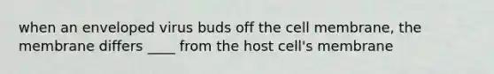 when an enveloped virus buds off the cell membrane, the membrane differs ____ from the host cell's membrane