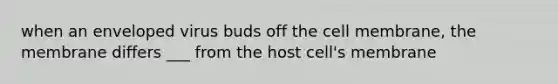 when an enveloped virus buds off the cell membrane, the membrane differs ___ from the host cell's membrane