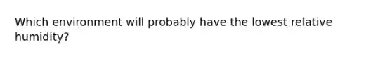 Which environment will probably have the lowest relative humidity?