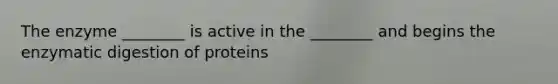 The enzyme ________ is active in the ________ and begins the enzymatic digestion of proteins