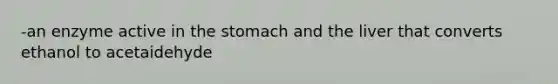 -an enzyme active in the stomach and the liver that converts ethanol to acetaidehyde