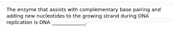 The enzyme that assists with complementary base pairing and adding new nucleotides to the growing strand during DNA replication is DNA ______________.