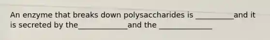 An enzyme that breaks down polysaccharides is __________and it is secreted by the_____________and the ______________