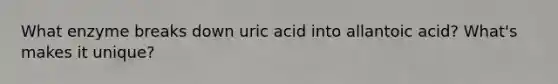 What enzyme breaks down uric acid into allantoic acid? What's makes it unique?