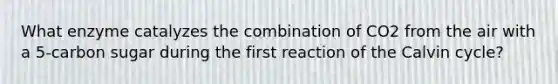 What enzyme catalyzes the combination of CO2 from the air with a 5-carbon sugar during the first reaction of the Calvin cycle?