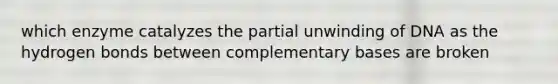 which enzyme catalyzes the partial unwinding of DNA as the hydrogen bonds between complementary bases are broken