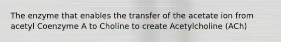 The enzyme that enables the transfer of the acetate ion from acetyl Coenzyme A to Choline to create Acetylcholine (ACh)