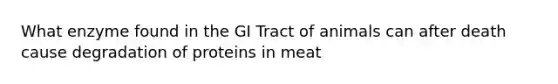 What enzyme found in the GI Tract of animals can after death cause degradation of proteins in meat