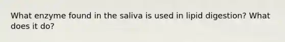 What enzyme found in the saliva is used in lipid digestion? What does it do?