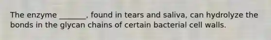 The enzyme _______, found in tears and saliva, can hydrolyze the bonds in the glycan chains of certain bacterial cell walls.