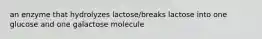 an enzyme that hydrolyzes lactose/breaks lactose into one glucose and one galactose molecule