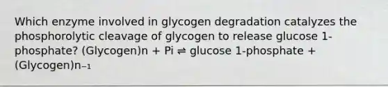 Which enzyme involved in glycogen degradation catalyzes the phosphorolytic cleavage of glycogen to release glucose 1-phosphate? (Glycogen)n + Pi ⇌ glucose 1-phosphate + (Glycogen)n₋₁