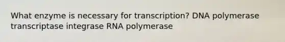 What enzyme is necessary for transcription? DNA polymerase transcriptase integrase RNA polymerase