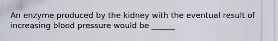 An enzyme produced by the kidney with the eventual result of increasing blood pressure would be ______