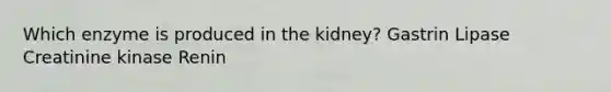 Which enzyme is produced in the kidney? Gastrin Lipase Creatinine kinase Renin