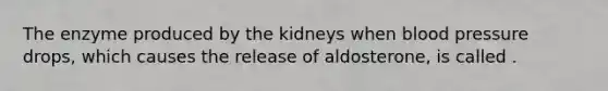 The enzyme produced by the kidneys when blood pressure drops, which causes the release of aldosterone, is called .