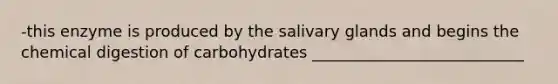 -this enzyme is produced by the salivary glands and begins the chemical digestion of carbohydrates ___________________________