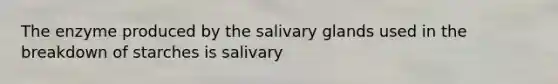 The enzyme produced by the salivary glands used in the breakdown of starches is salivary