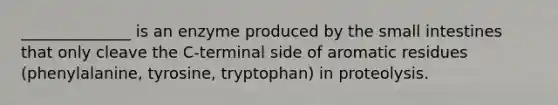 ______________ is an enzyme produced by the small intestines that only cleave the C-terminal side of aromatic residues (phenylalanine, tyrosine, tryptophan) in proteolysis.