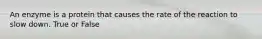 An enzyme is a protein that causes the rate of the reaction to slow down. True or False