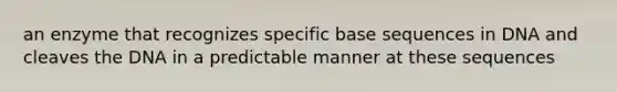an enzyme that recognizes specific base sequences in DNA and cleaves the DNA in a predictable manner at these sequences