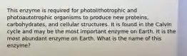 This enzyme is required for photolithotrophic and photoautotrophic organisms to produce new proteins, carbohydrates, and cellular structures. It is found in the Calvin cycle and may be the most important enzyme on Earth. It is the most abundant enzyme on Earth. What is the name of this enzyme?