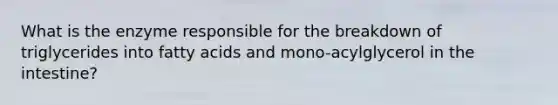 What is the enzyme responsible for the breakdown of triglycerides into fatty acids and mono-acylglycerol in the intestine?