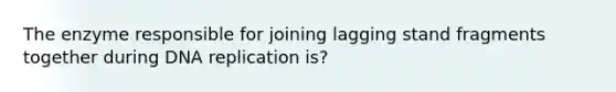 The enzyme responsible for joining lagging stand fragments together during <a href='https://www.questionai.com/knowledge/kofV2VQU2J-dna-replication' class='anchor-knowledge'>dna replication</a> is?