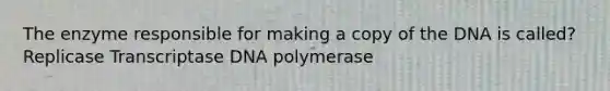 The enzyme responsible for making a copy of the DNA is called? Replicase Transcriptase DNA polymerase