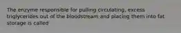 The enzyme responsible for pulling circulating, excess triglycerides out of the bloodstream and placing them into fat storage is called