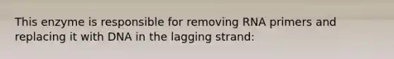 This enzyme is responsible for removing RNA primers and replacing it with DNA in the lagging strand: