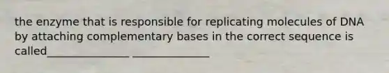 the enzyme that is responsible for replicating molecules of DNA by attaching complementary bases in the correct sequence is called_______________ ______________